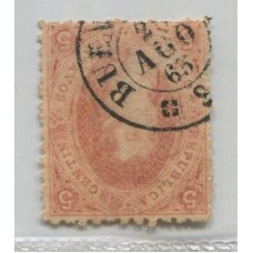 ARGENTINA 1865 GJ 20 ESTAMPILLA DE 3ra TIRADA CON MATASELLO 20/8/1865 HERMOSO EJEMPLAR